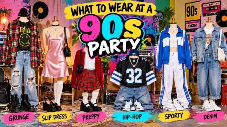 90s party outfit ideas with plaid shirt loose jeans and retro fashion